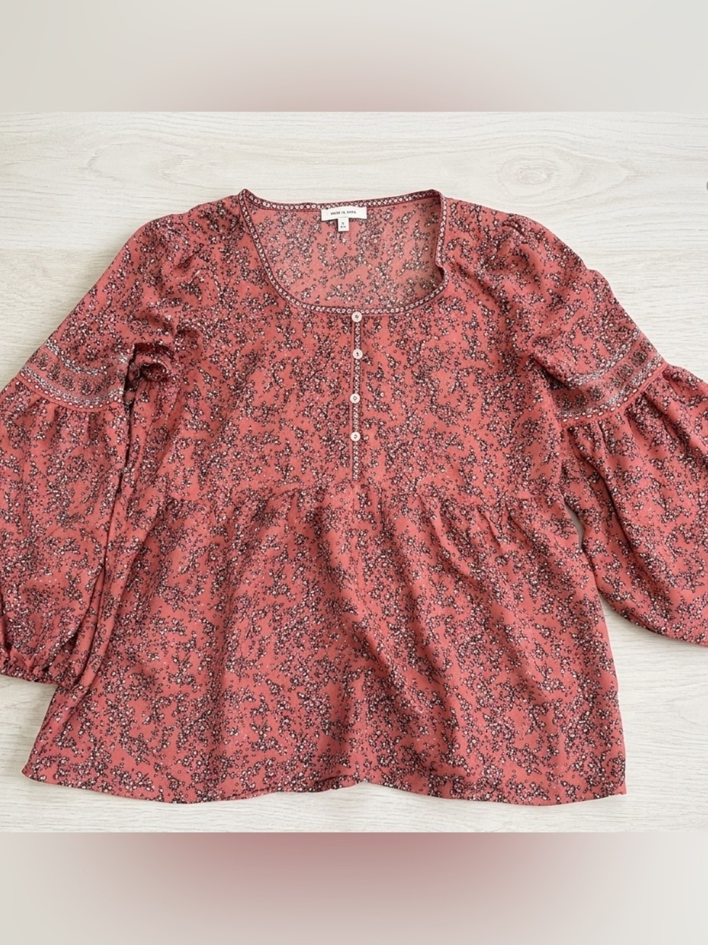 Max Studio Dainty Floral Button-Front Peasant Top Small